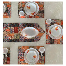 Combo Of Multi-Coloured Pashmina Cloth Dining Table Mats With Runner (Set of 8 Mats & 1 Runner) 