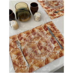 Stunning Autumn Leaves Printed Cotton Dining Table Mats (Pack Of 6 Mats), Cloth Table Mats