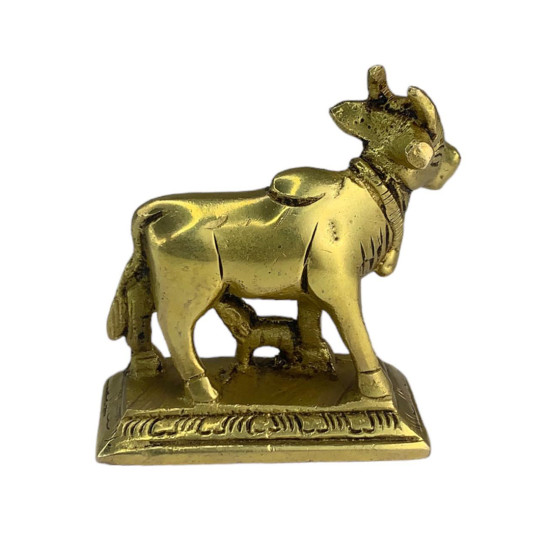 Pure Brass Cow & Calf Idol / Statue, Kamdhenu Cow Home Decor