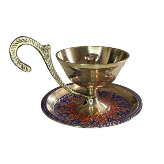 Beautiful Colorful Brass Akhand Jyot With Handle, Brass Deepak For Pooja