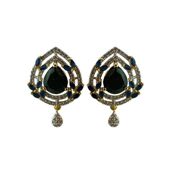 Blue Gemstone & American Diamond Artificial Earrings For Women, Imitation Traditional Jewellery 