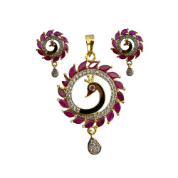 Set Of Pendant & Earrings With Peacock Design, Imitation Traditional Jewelry