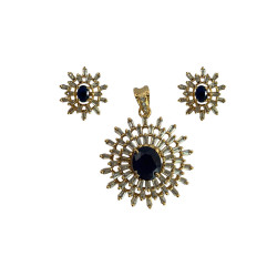 Set Of Pendant & Earrings With American Diamonds & Gemstone (Blue), Imitation Jewelry For Women 