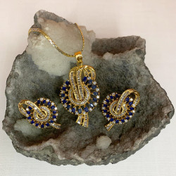 Set Of Pendant & Earrings With Blue Gemstones & American Diamonds, Artificial Jewellery For Women, Imitation Traditional Jewelry