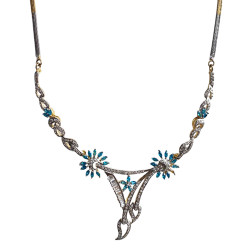 Beautiful Floral Design Blue & White Artificial Crystal Stones Necklace For Women