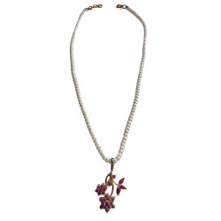 Red Floral Stone Pendant With White Beaded Chain, Stunning Artificial Necklace Jewellery For Women