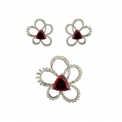 14 Kt. Hall Mkd. White Gold Pendant Earring Set, Studded with a Color Stone and Natural Diamonds
