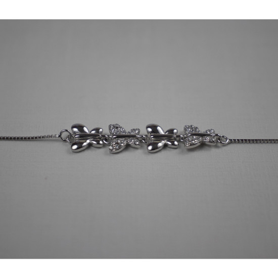 925 Sterling Silver (Rhodium Plated) Sleek Butterfly Bracelet With AD / Zircon For Women