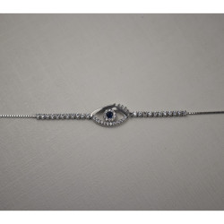 Evil Eye Charm - 925 Sterling Silver (Rhodium Plated) Sleek Bracelet With AD / Zircon For Women