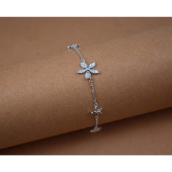 Enchanted Blooms - 925 Sterling Silver (Rhodium Plated) Bracelet With AD / Zircon For Women