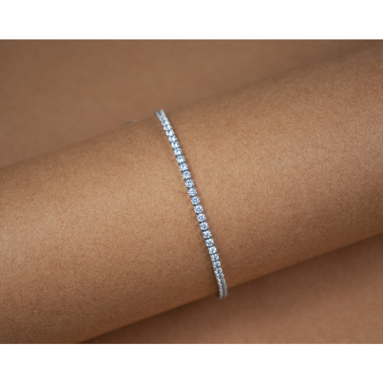 925 Sterling Silver (Rhodium Plated) Sleek Tennis Bracelet With AD / Zircon For Women