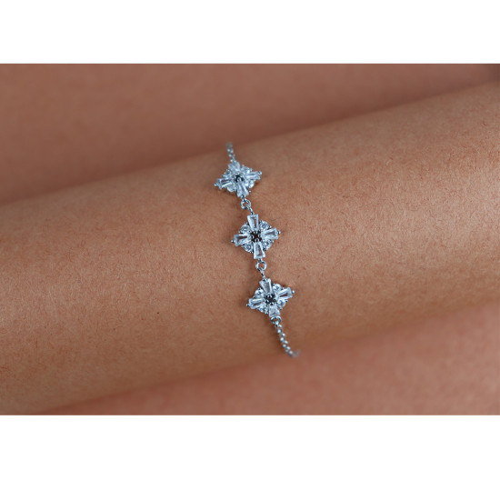 Star Sparkle - 925 Sterling Silver (Rhodium Plated) Sleek Bracelet With AD / Zircon For Women