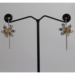 Delicate Lilies - 995 Pure Silver Rhodium Plated Earrings, Statement Earrings For Women, Dangler Earrings