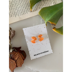 Handmade Orange Twisted Stud Polymer Clay Earrings For Women/Girls