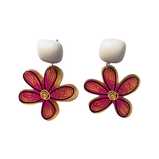 Mahi Orange Meenakari Work and Crystals Floral Heart Earrings