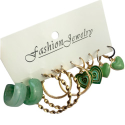 Combo Of 5 Earrings For Women, Green & Golden Sets