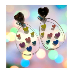 Cute Transparent Earrings With Multicoloured Hearts, Hanging Earrings 