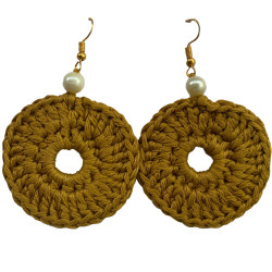 Circular Crochet Handmade Earrings, Lightweight Boho Earrings, Mustard 