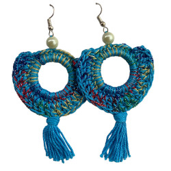 Fancy Blue Crochet Handmade Earrings, Lightweight Boho Earrings