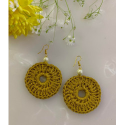 Circular Crochet Handmade Earrings, Lightweight Boho Earrings, Mustard 