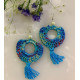 Fancy Blue Crochet Handmade Earrings, Lightweight Boho Earrings