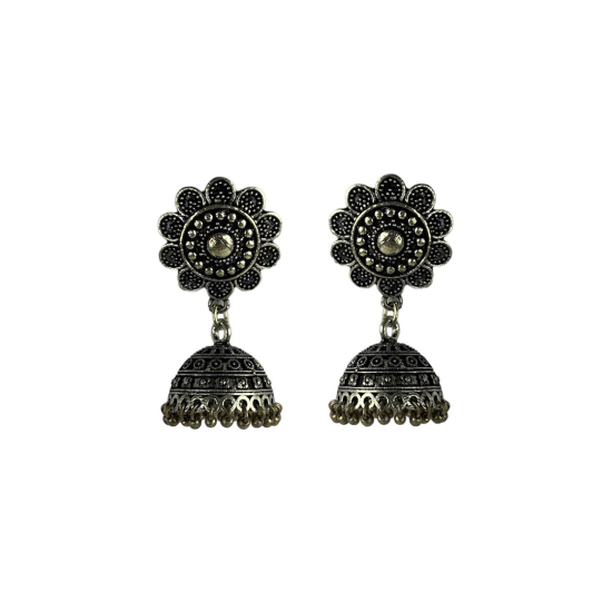 Small Flower Silver Jhumki Earrings, Silver Jhumka Jewellery For Women For Daily Wear