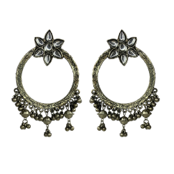 Silver Jhumki Hoop Drop Earrings With Ghungroo Latkans, Silver Jhumka Jewellery For Women