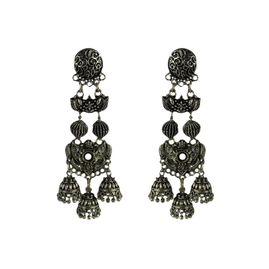 Long Silver Jhumki Earrings For Women, Silver Jhumka Jewellery 