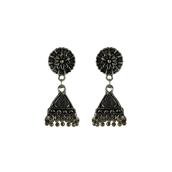 Antique Style Small Silver Jhumki Earrings, Silver Jhumka Jewellery For Women For Daily Wear