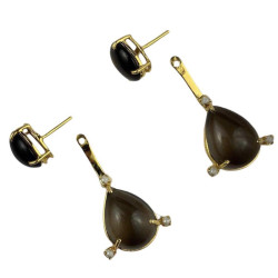 Smoky Drops -  995 Pure Silver Rhodium Plated Earrings With Semi Precious Stones, Statement Earrings For Women, Dangler Earrings