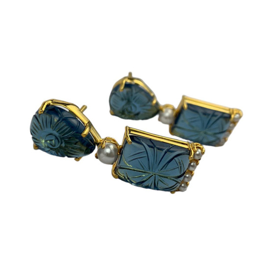 Enchanted Love - 995 Pure Silver Rhodium Plated Earrings With Semi Precious Stones, Statement Earrings For Women, Dangler Earrings