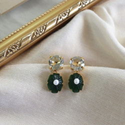 Emerald Blossoms - 995 Pure Silver Rhodium Plated Earrings With Semi Precious Stones, Statement Earrings For Women, Small Dangler Earrings