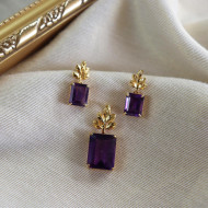 Amethyst Love Set - 995 Pure Silver Rhodium Plated Pendant & Earrings Set With Semi Precious Stones, Statement Set For Women