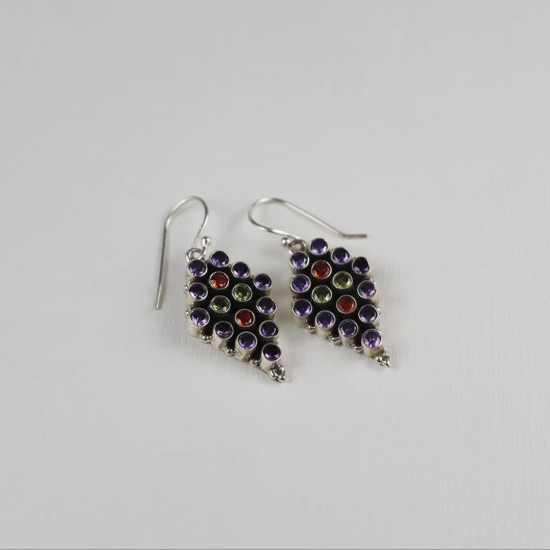 925 Sterling Silver Oxidized Multicoloured Grape Bunch Earrings