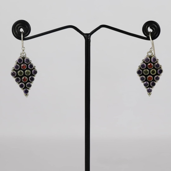 925 Sterling Silver Oxidized Multicoloured Grape Bunch Earrings