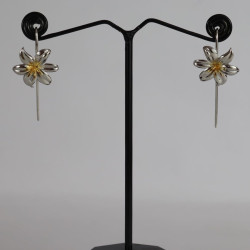 Delicate Lilies - 995 Pure Silver Rhodium Plated Earrings, Statement Earrings For Women, Dangler Earrings