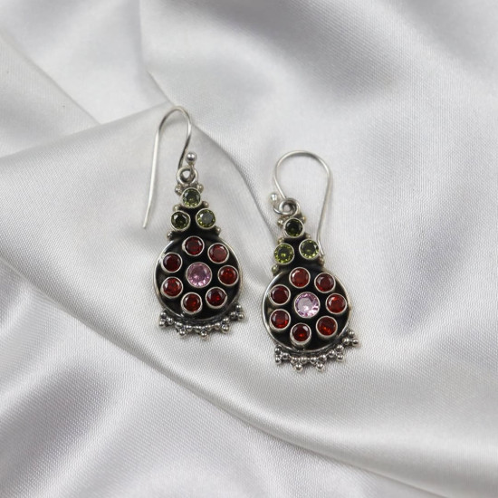 925 Sterling Silver Oxidized Floral Dangle Earrings