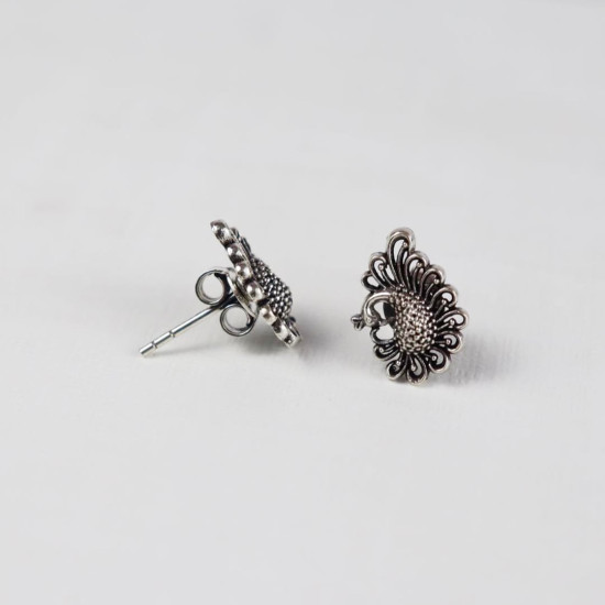 925 Sterling Silver Oxidized Peacock Stud Earrings