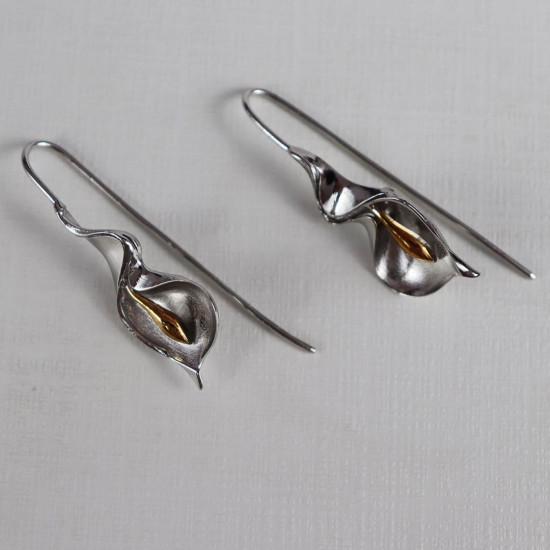 Calla Lilies - 995 Pure Silver Rhodium Plated Earrings, Statement Earrings For Women, Dangler Earrings