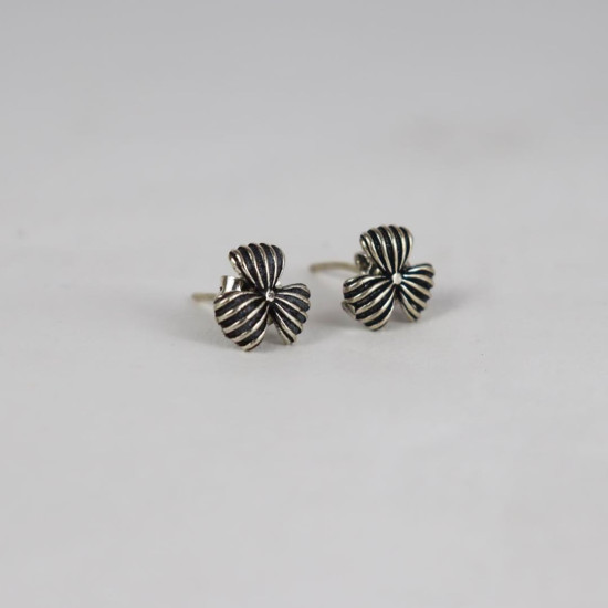 925 Sterling Silver Oxidized Floral Stud Earrings