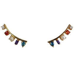Multicoloured Bliss - 995 Pure Silver Rhodium Plated Earrings With Semi-Precious Stones, Statement Earrings For Women, Climber Earrings