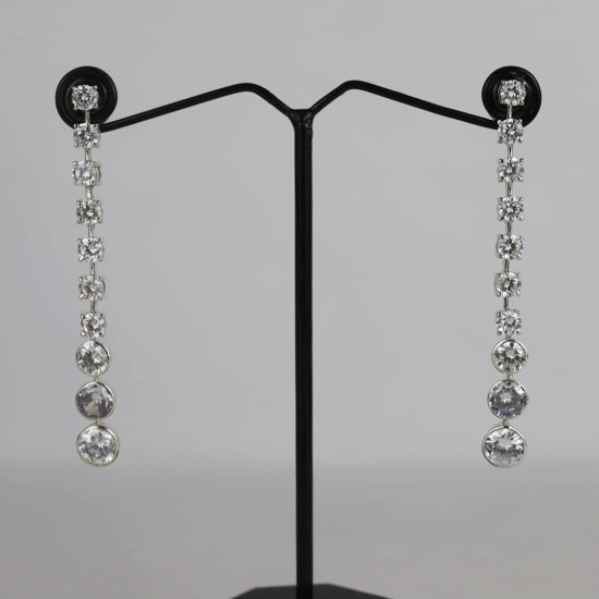 Dazzling Drop - 925 Sterling Silver Rhodium Plated Earrings With AD, Statement Earrings For Women, Long Drop Earrings