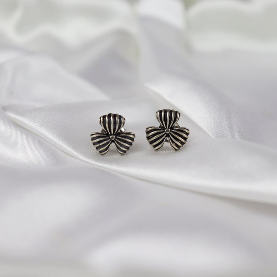 925 Sterling Silver Oxidized Floral Stud Earrings