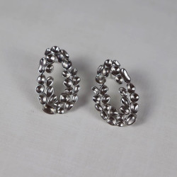 Floral Wreath - 995 Pure Silver Rhodium Plated Earrings, Statement Earrings For Women, Large Stud Earrings