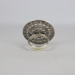 925 Sterling Silver Oxidized Adjustable Floral Mandala Cocktail Ring 