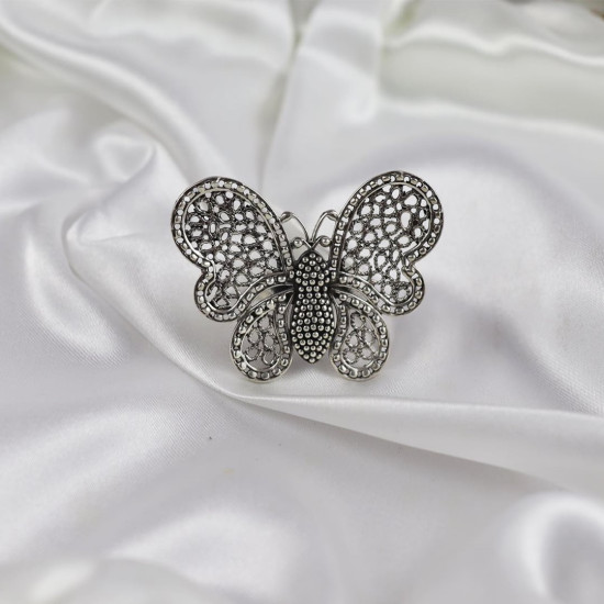 925 Sterling Silver Oxidized Butterfly Design Adjustable Cocktail Ring