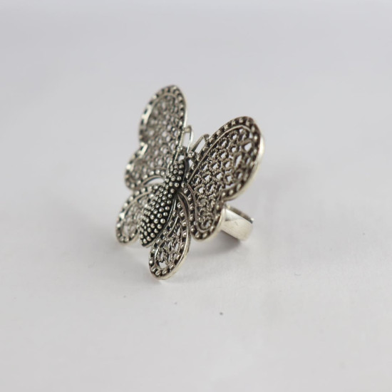 925 Sterling Silver Oxidized Butterfly Design Adjustable Cocktail Ring