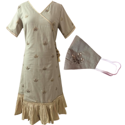 Formal/ Semi Formal Embroidered Cotton Kurti for Summers with Matching Face Mask