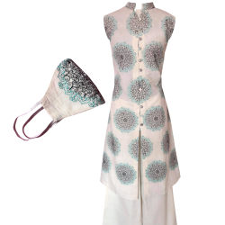 Formal/ Semi Formal Embroidered Kora Cotton Kurta with Palazzo Set for Summers with Matching Face Mask