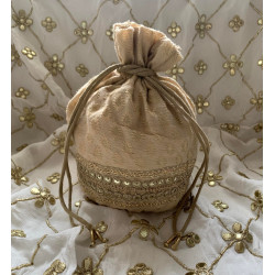 Gorgeous Golden Cloth Potli Bag With Lace Work Consisting Mirrors, Ethnic Bag For Women, Women Pouches 